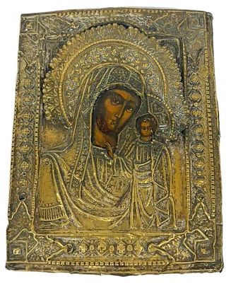 Russian Orthodox Religious Icon Madonna & Child. Item/Description: Traditional Russian Orthodox 