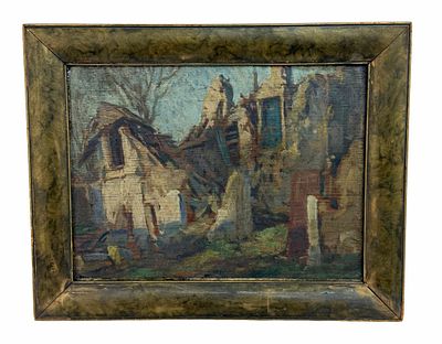 Expressionist Architectural Ruins Oil Painting. Item/Description: Original, European 