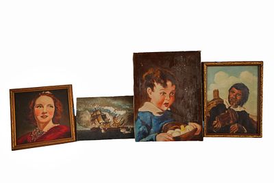 Four Original Vintage Oil Paintings. Item/Description: Grouping of a maritime scene and three 