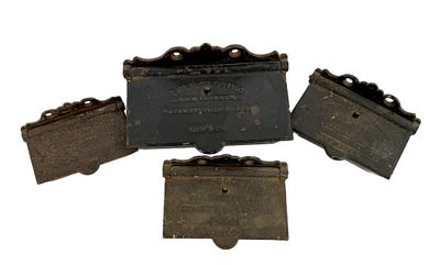 Antique Cast Iron Wall Match Safes. Item/Description: Collection of five Civil War-era cast iron 
