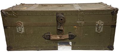 WWII U.S. Army Footlocker Trunk. Item/Description: World War II-era footlocker trunk designed 