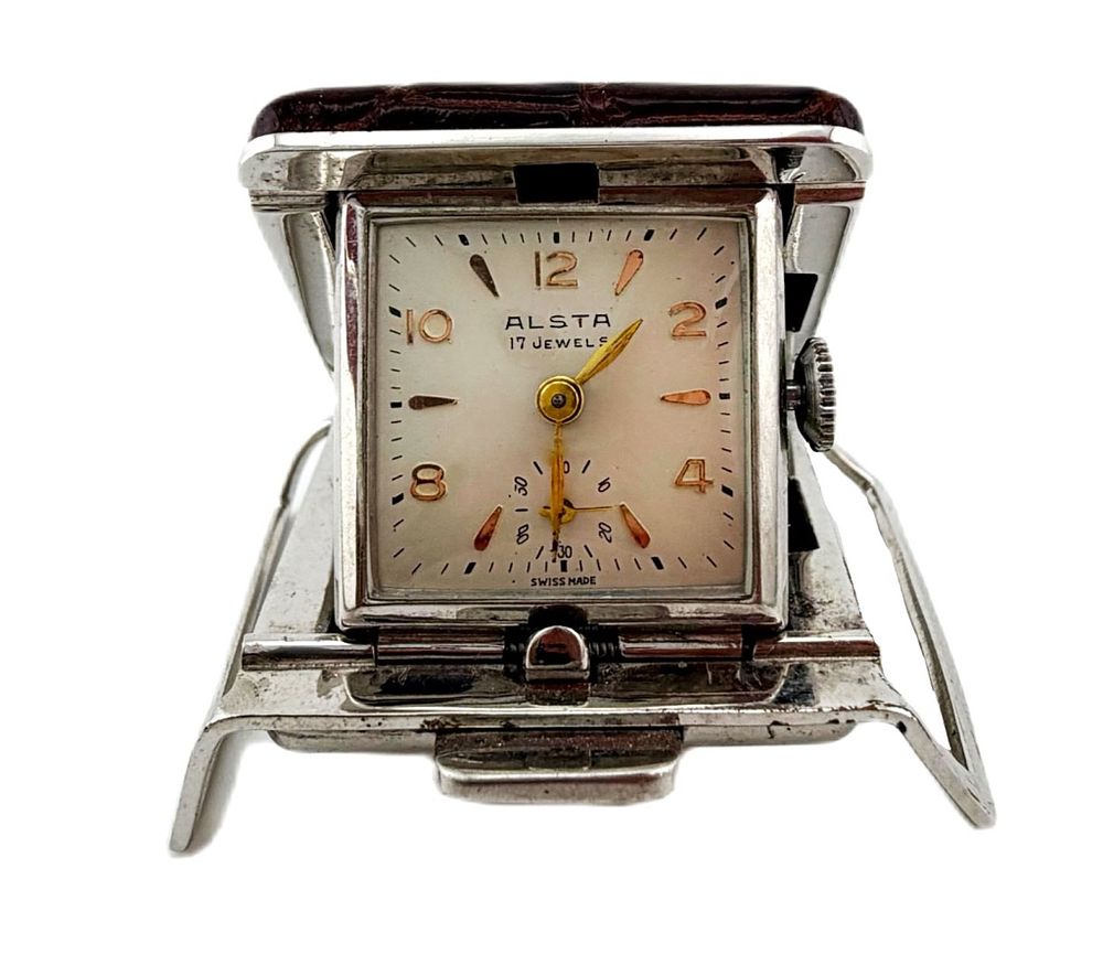 Mid-Century Alsta 17-Jewel Swiss Travel Clock. Item/Description: Vintage mid-century Alsta 
