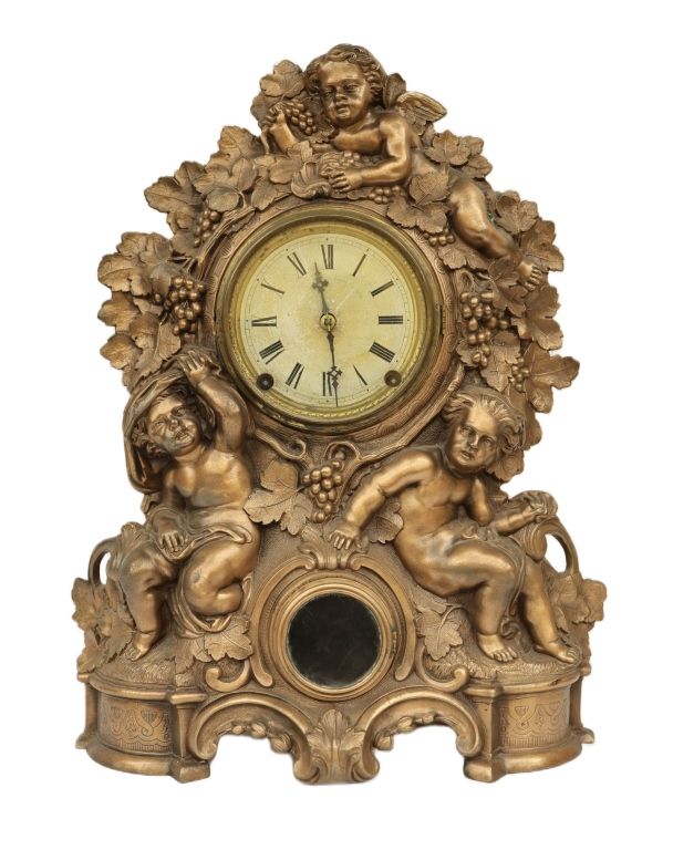 1856 Nicholas Muller Bacchanalian Putti Clock. Item/Description: Antique American mantel clock 