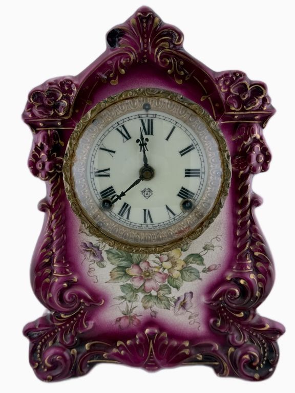 Antique Ansonia Royal Bonn Porcelain Mantel Clock. Item/Description: Late19th-century 