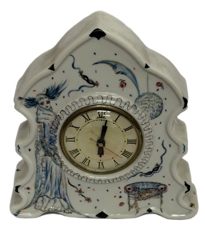 Celestial Hand-Painted Ceramic Mantle Clock. Item/Description: Hand-painted ceramic mid-late 