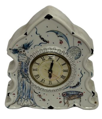 Celestial Hand-Painted Ceramic Mantle Clock. Item/Description: Hand-painted ceramic mid-late 