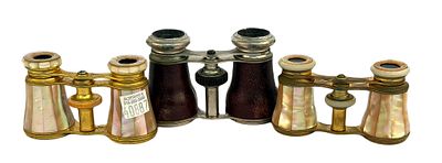 Antique Late Victorian Brass Opera Glasses & Cases. Item/Description: Three pairs of antique 