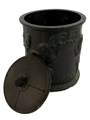 20th c. Swedish Cast Iron Tavern Scene Tobacco Jar. Item/Description: Antique Swedish cast iron 