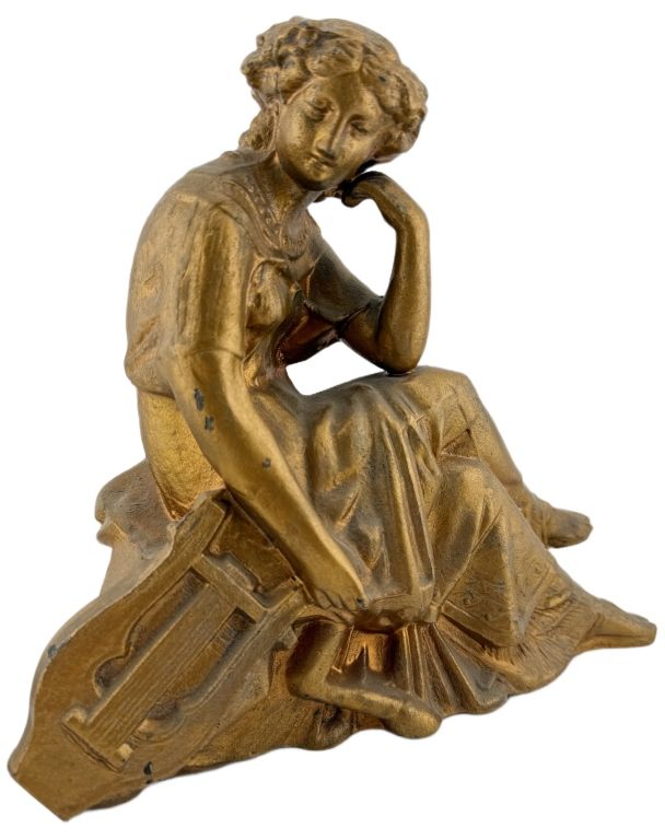 19th Century "Lady with Lyre" Ansonia Clock Topper. Item/Description: Neoclassical style cast 