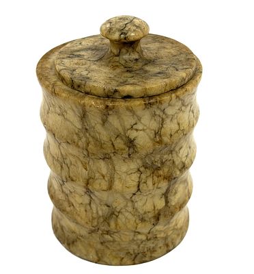 Lidded Hand-Turned Alabaster Apothecary Jar. Item/Description: Polished stone or alabaster 