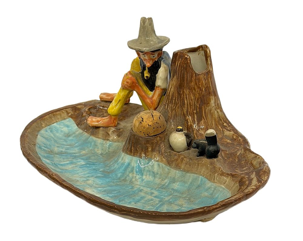 1948 Paul Webb "Mountain Boys" Porcelain Ashtray. Item/Description: 1948 figural art pottery 