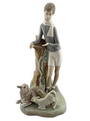 Lladro "Boy with Lambs" Porcelain Figurine. Item/Description: Lladro porcelain figurine "Boy 