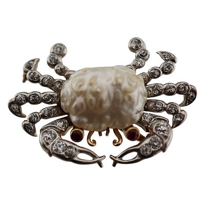 Gold Platinum Diamond & Pearl Crab Pin Pendant. Pendant Item/Description: Wonderful and 
