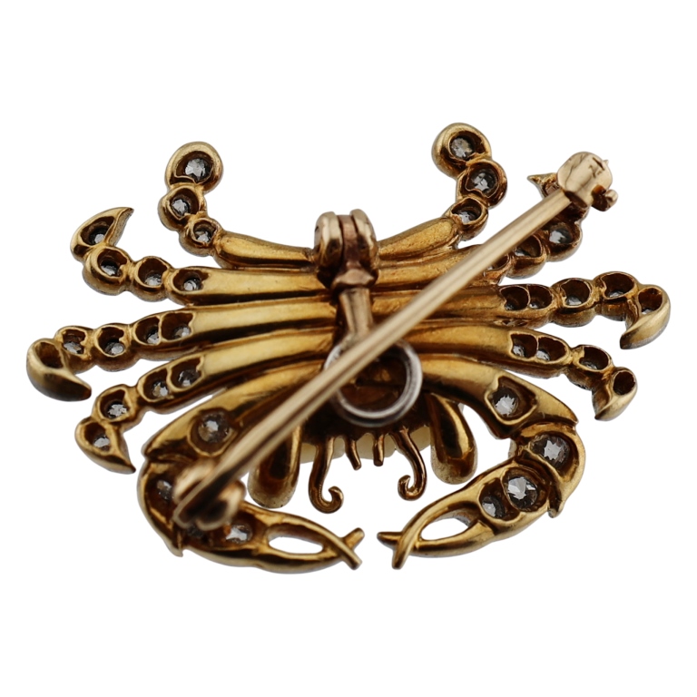 Gold Platinum Diamond & Pearl Crab Pin Pendant