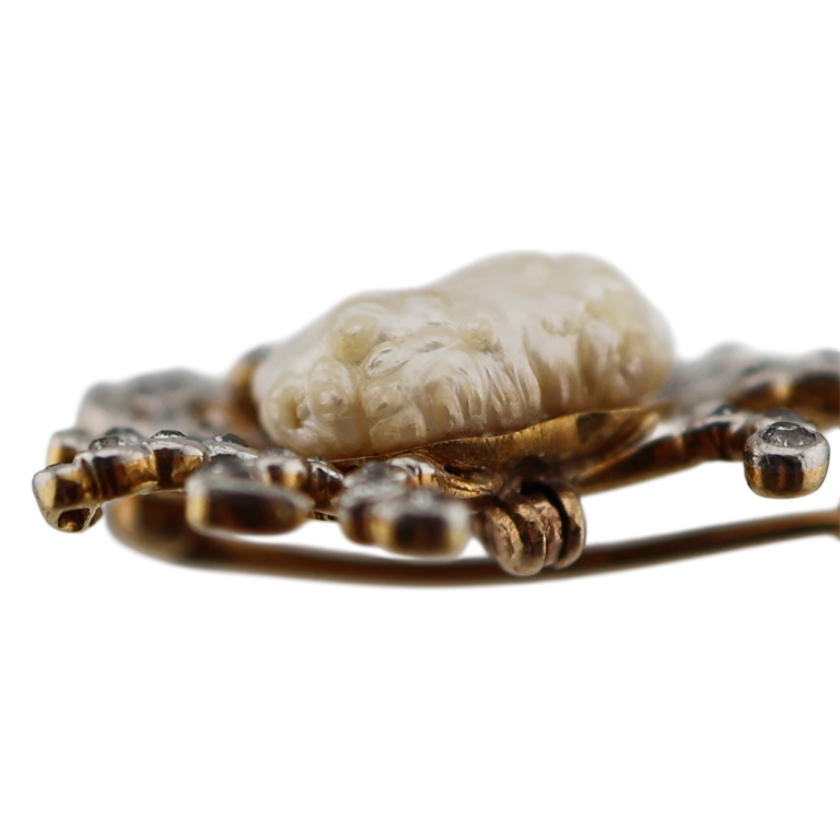 Gold Platinum Diamond & Pearl Crab Pin Pendant