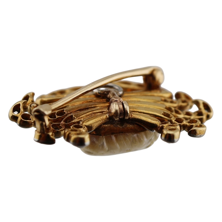 Gold Platinum Diamond & Pearl Crab Pin Pendant