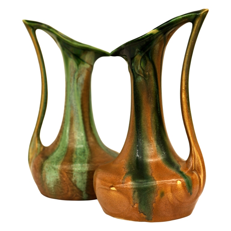 Thulin Art Nouveau Drip Glaze Pitcher Pair