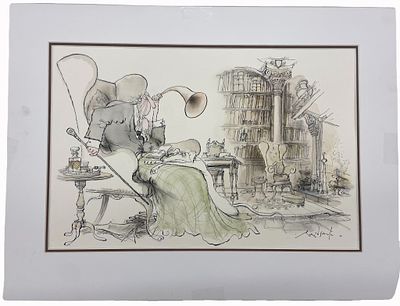Ronald Searle - Watercolor Satirical Illustration. Item/Description: Original satirical 