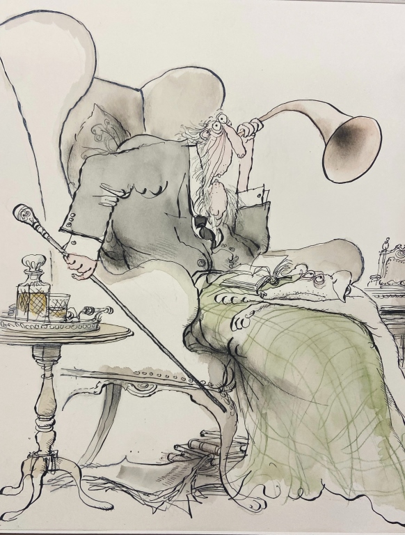 Ronald Searle - Watercolor Satirical Illustration