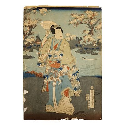 Utagawa Kunisada (Toyokuni III) Woodblock. Item/Description: Antique Japanese woodblock print by 