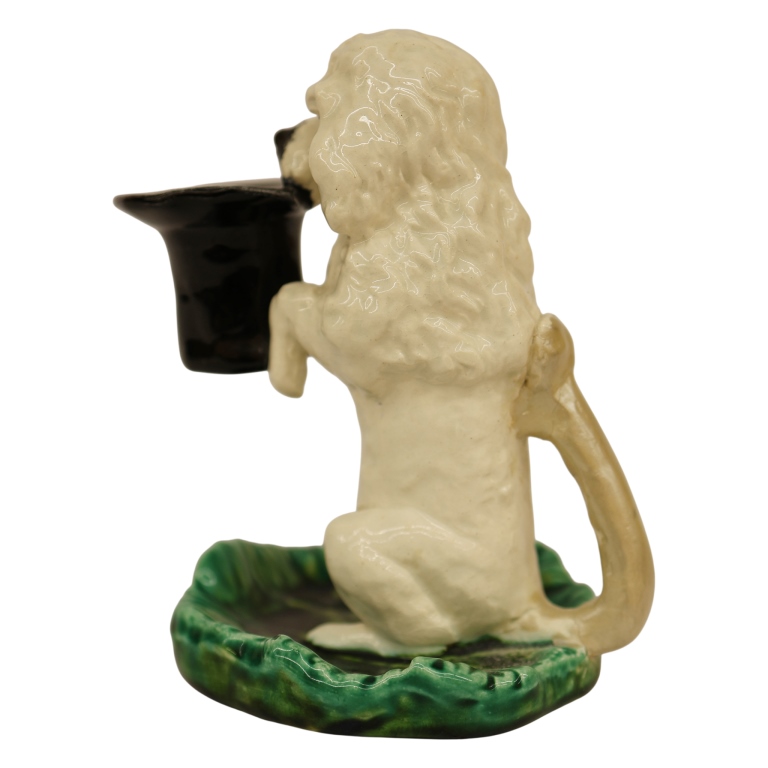 Sarreguemine Majolica Chamberstick - Dog with Hat
