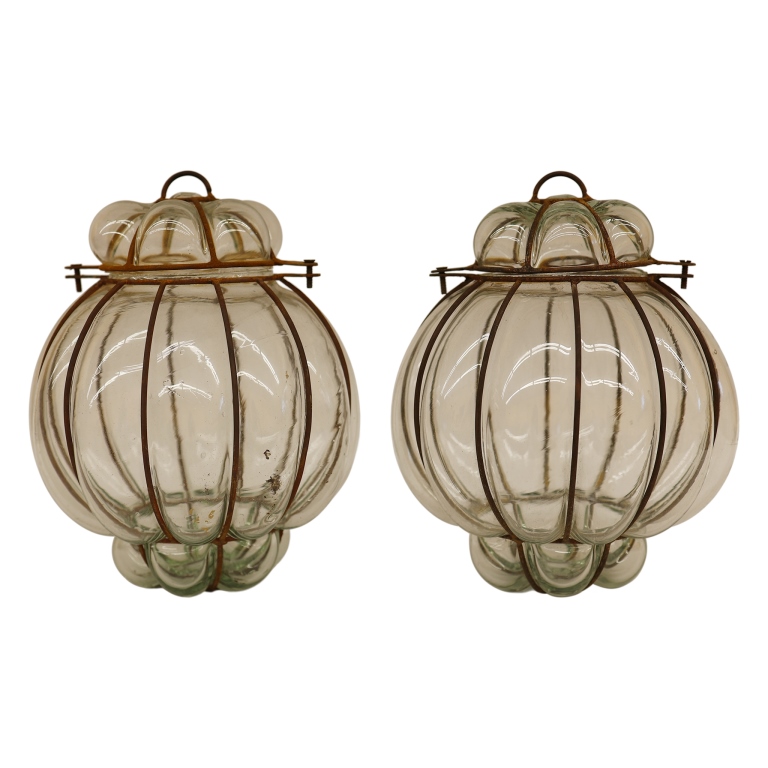 Set of Two Bubble Glass Cage Lanterns
