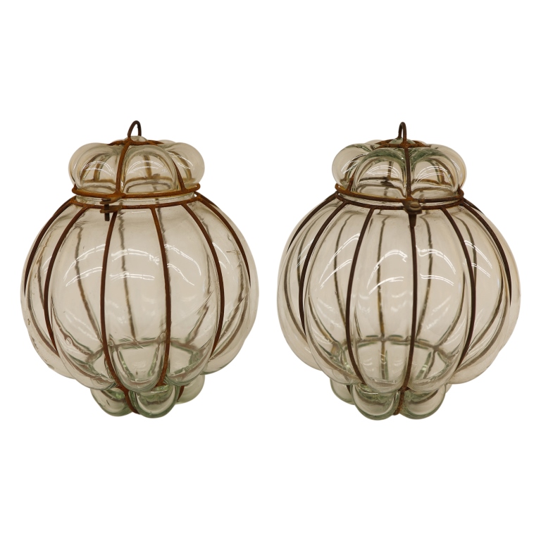 Set of Two Bubble Glass Cage Lanterns