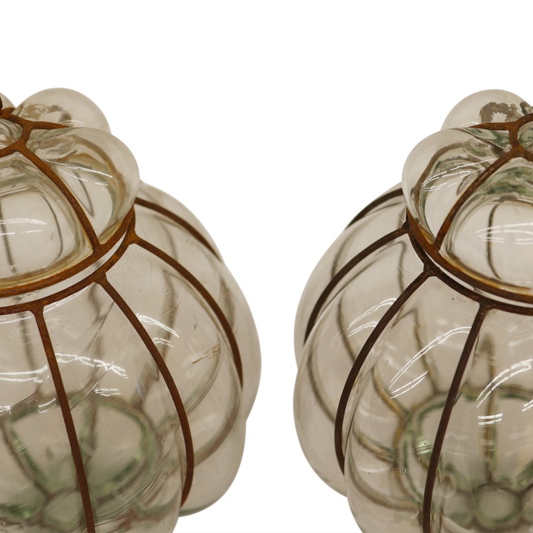 Set of Two Bubble Glass Cage Lanterns
