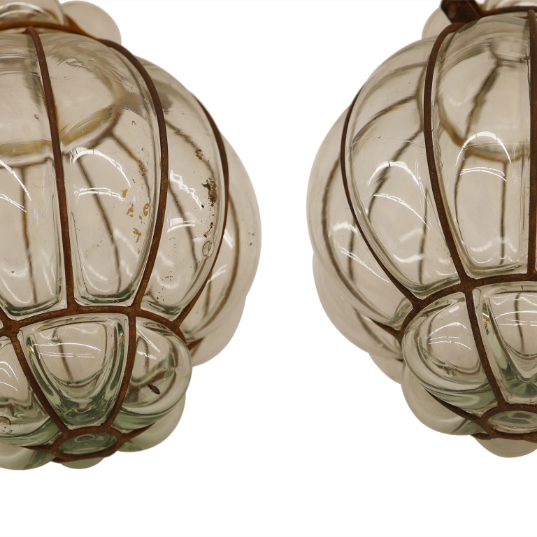 Set of Two Bubble Glass Cage Lanterns