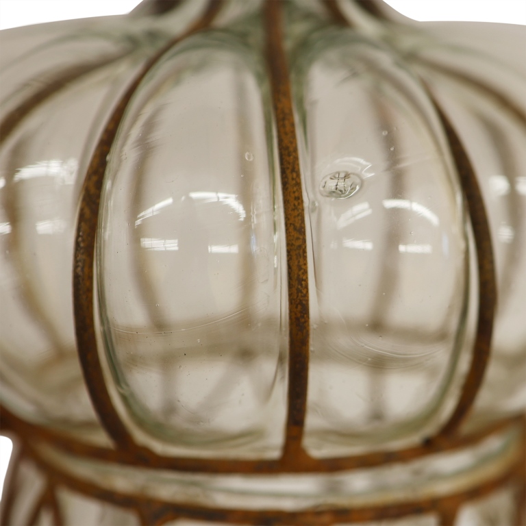 Three Venetian Bubble Glass Caged Pendant Lanterns