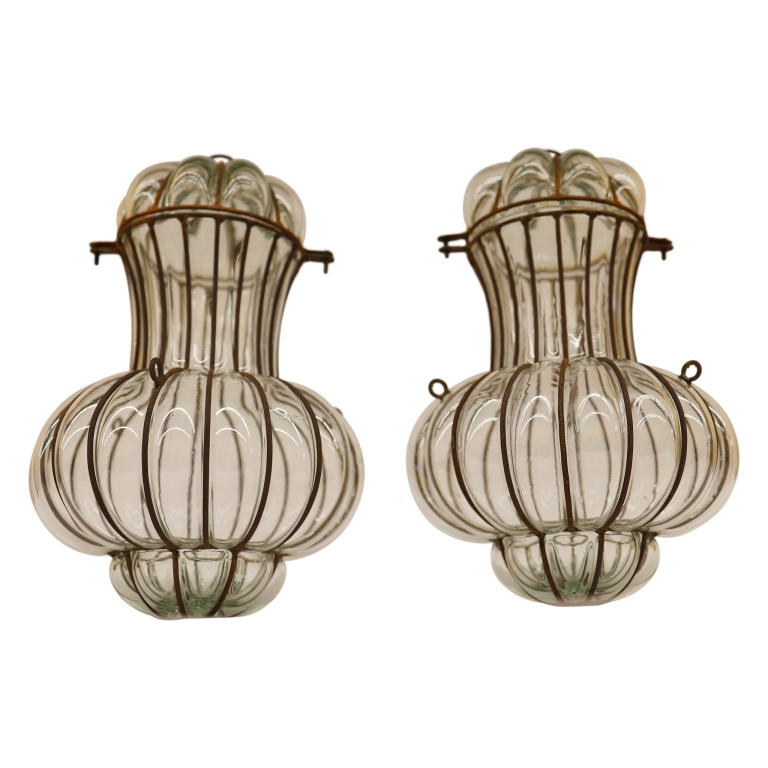 Pair of Venetian Caged Glass Onion Lanterns