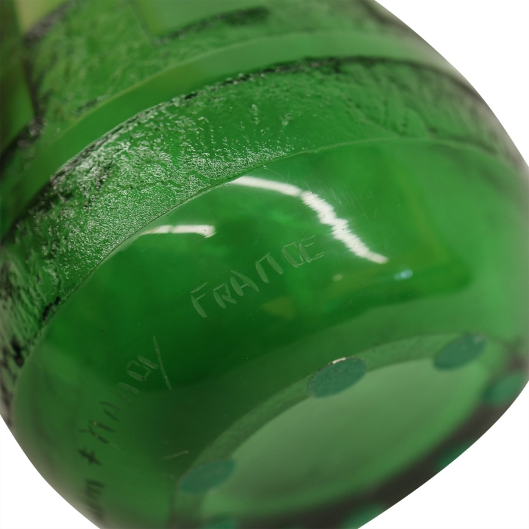 Daum Nancy 14" Green Art Glass Vase