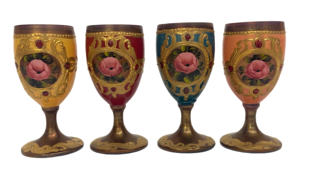 Four Murano 'Tre Fuochi' Cordial Goblets