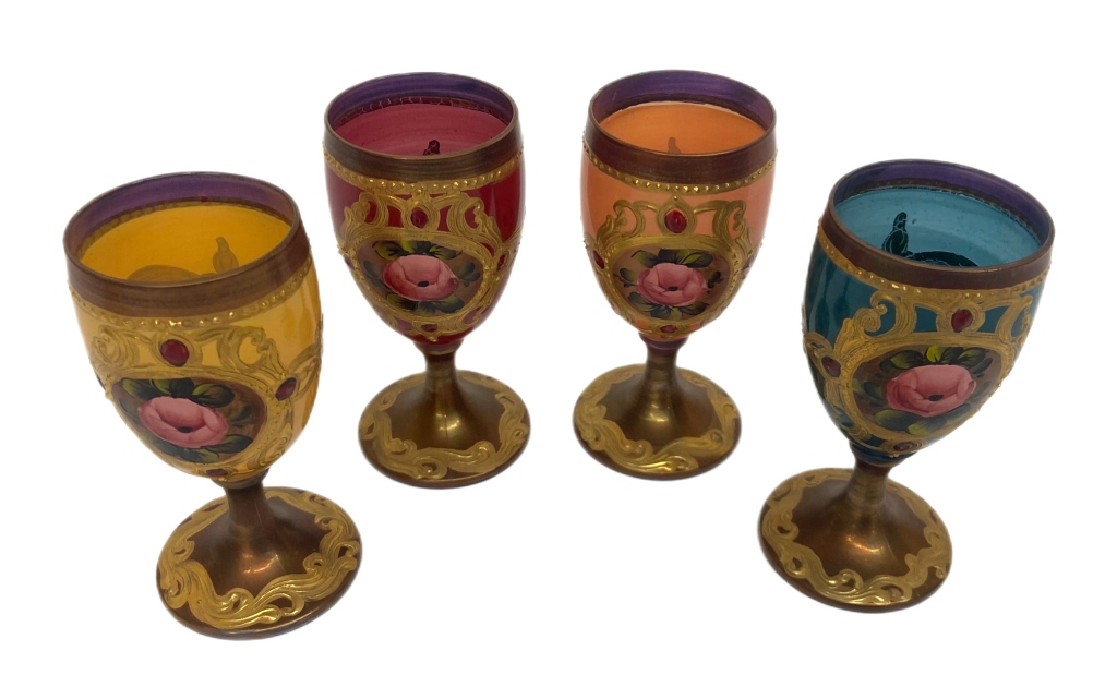 Four Murano 'Tre Fuochi' Cordial Goblets