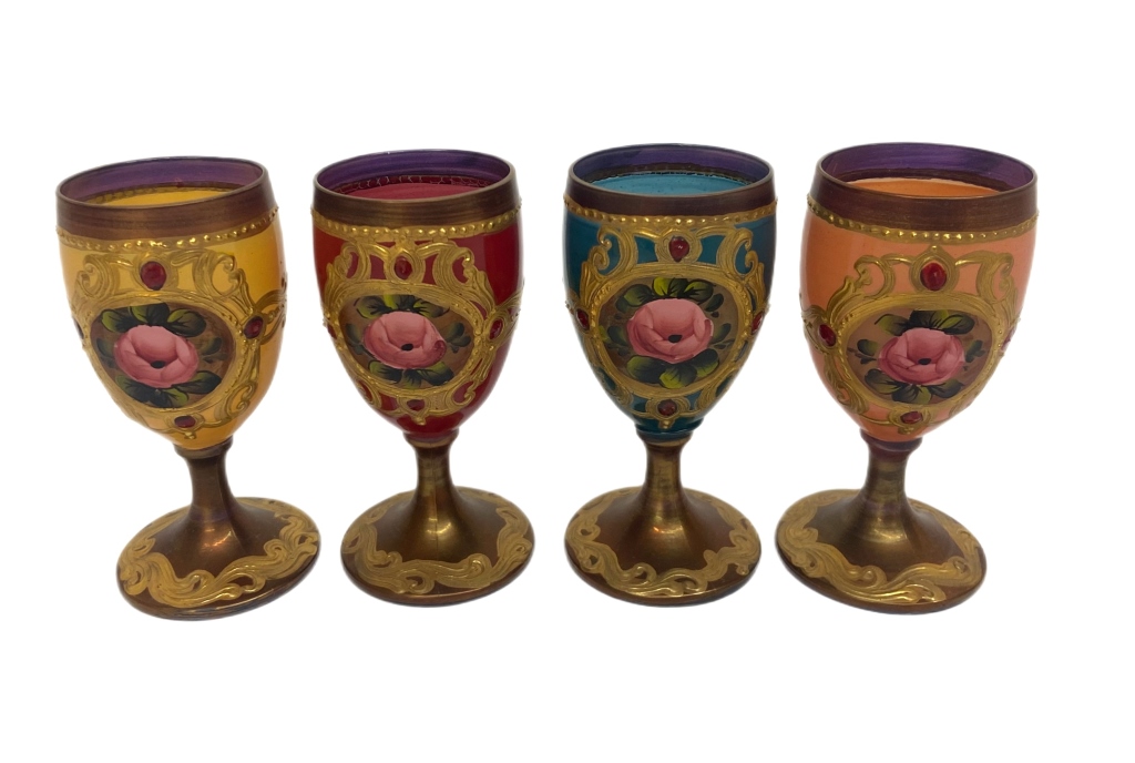 Four Murano 'Tre Fuochi' Cordial Goblets