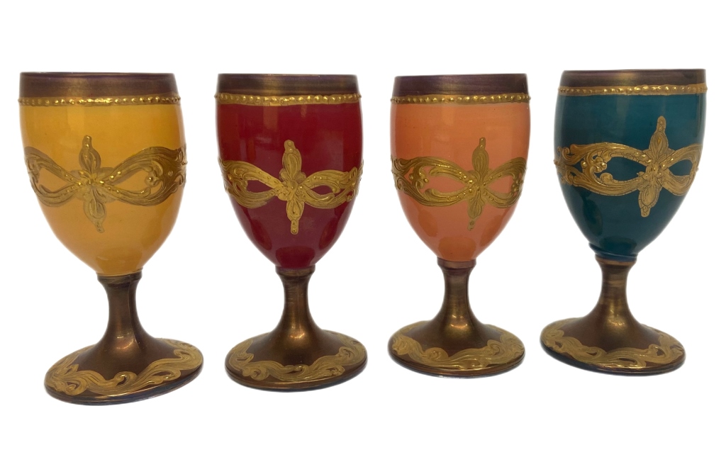 Four Murano 'Tre Fuochi' Cordial Goblets