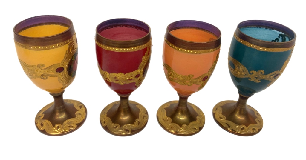 Four Murano 'Tre Fuochi' Cordial Goblets