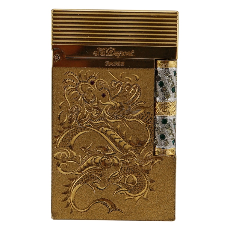 S. T. Dupont Paris Gold Plated Jeweled Lighter