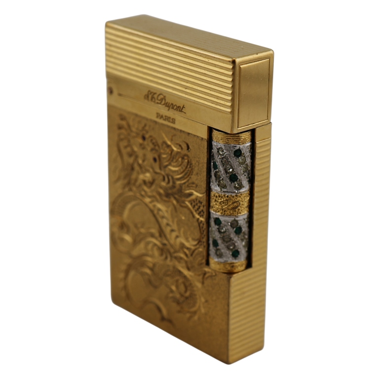 S. T. Dupont Paris Gold Plated Jeweled Lighter