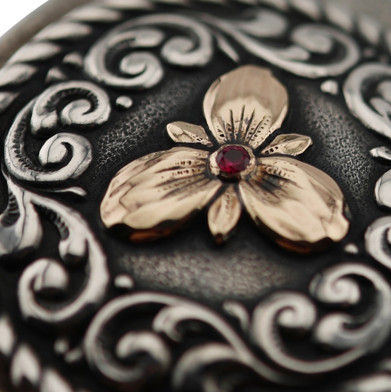 Edward Bohlin Sterling 10K Ruby Shield Belt Buckle