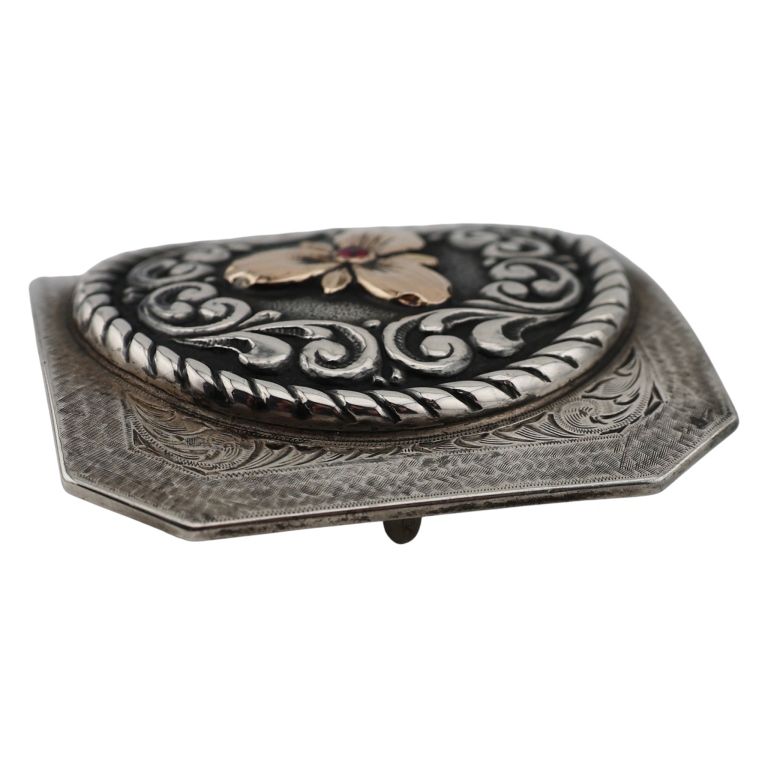 Edward Bohlin Sterling 10K Ruby Shield Belt Buckle