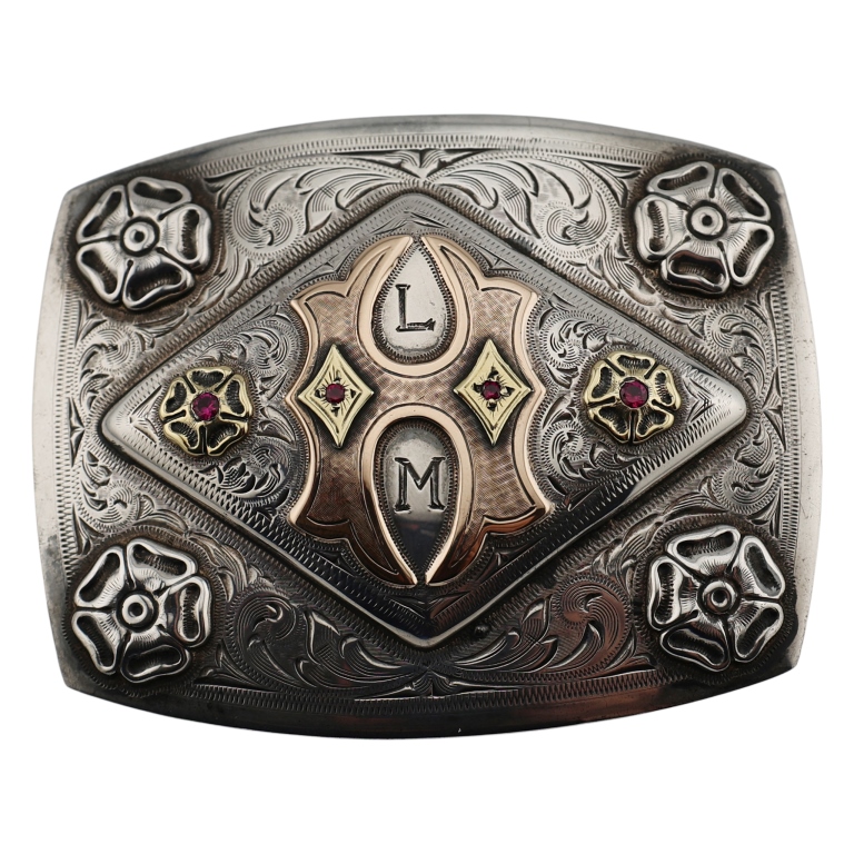 Edward Bohlin Sterling 18K 10K Rubies Belt Buckle