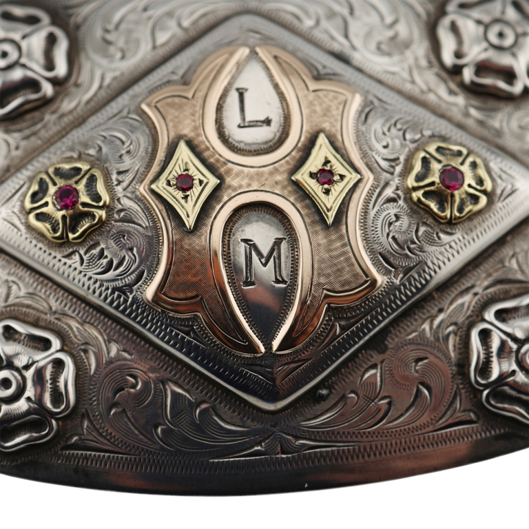 Edward Bohlin Sterling 18K 10K Rubies Belt Buckle