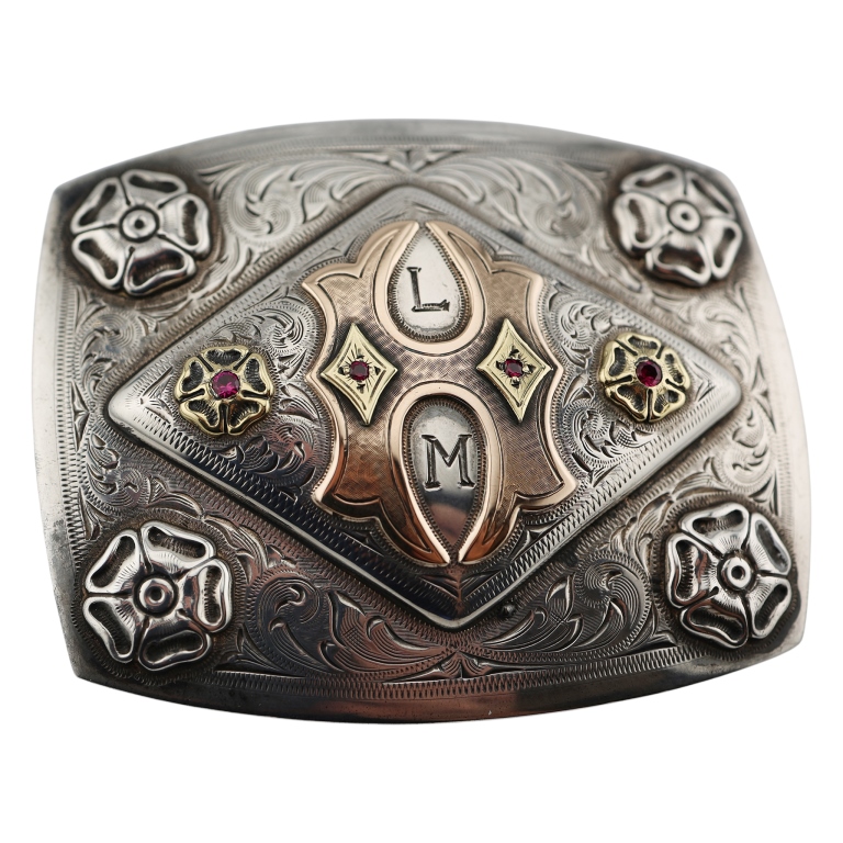 Edward Bohlin Sterling 18K 10K Rubies Belt Buckle