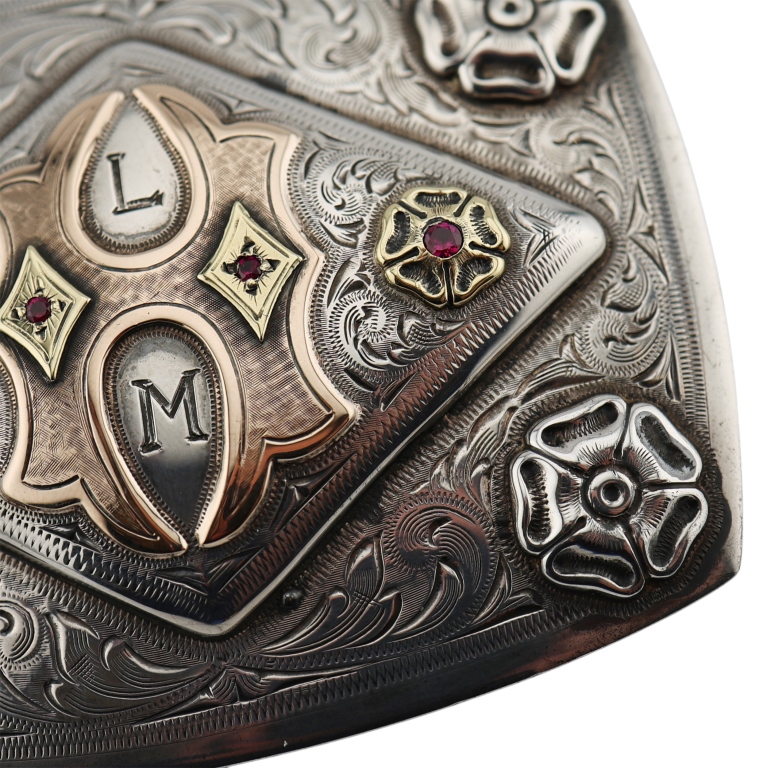 Edward Bohlin Sterling 18K 10K Rubies Belt Buckle