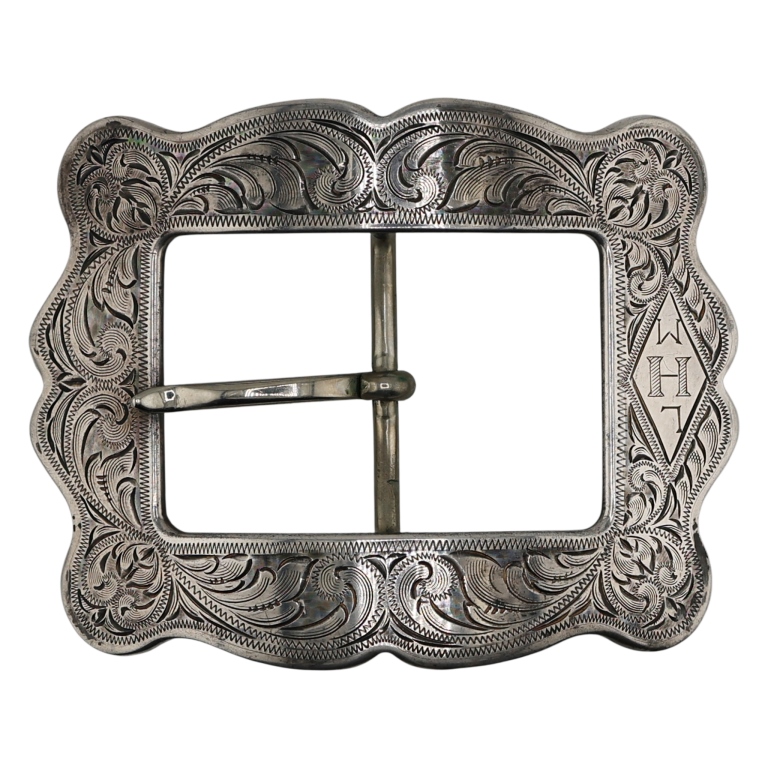 Edward Bohlin Sterling Hand Chased Belt Buckle