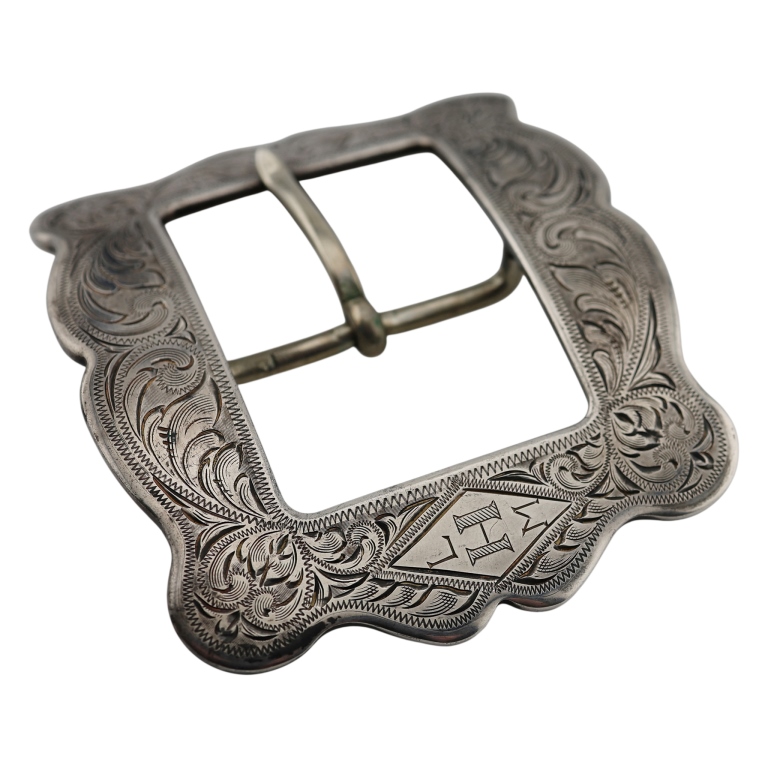 Edward Bohlin Sterling Hand Chased Belt Buckle