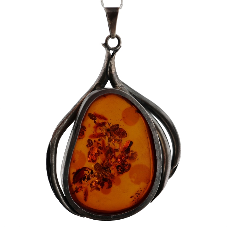 Modernist Sterling Silver Baltic Amber Pendant
