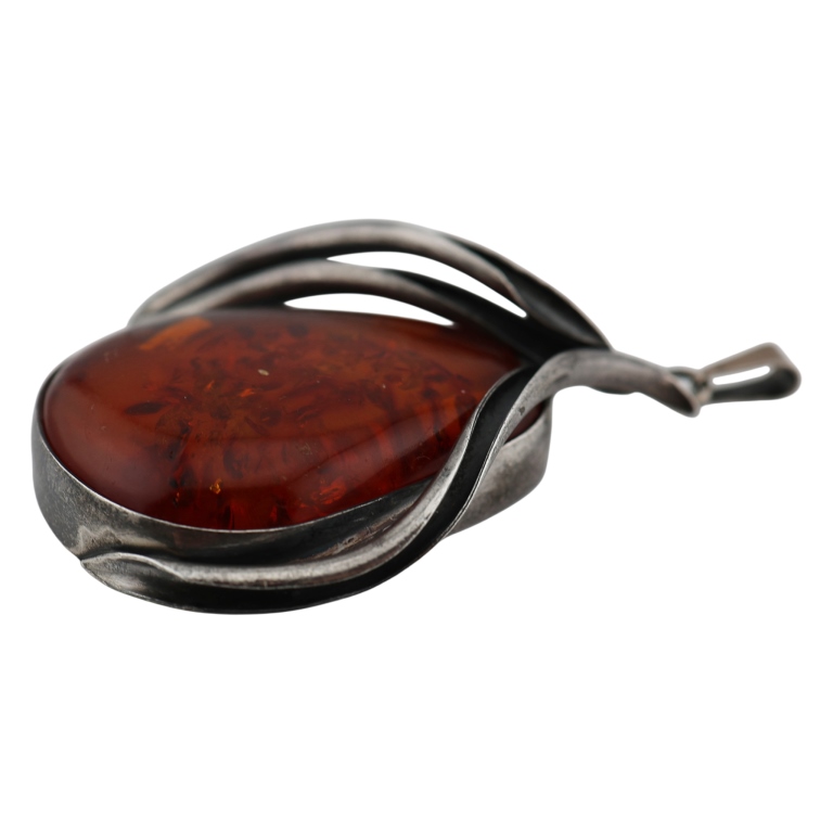Modernist Sterling Silver Baltic Amber Pendant