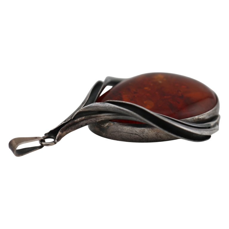 Modernist Sterling Silver Baltic Amber Pendant
